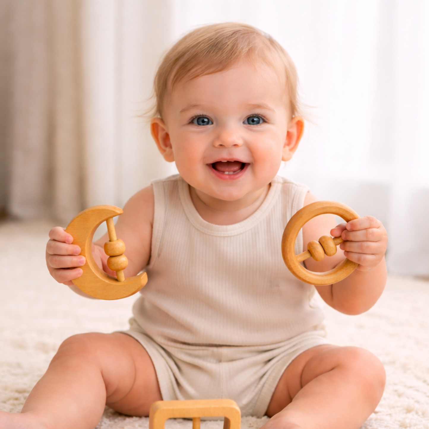 Wooden Baby rattle with Rings (Set of 3)
