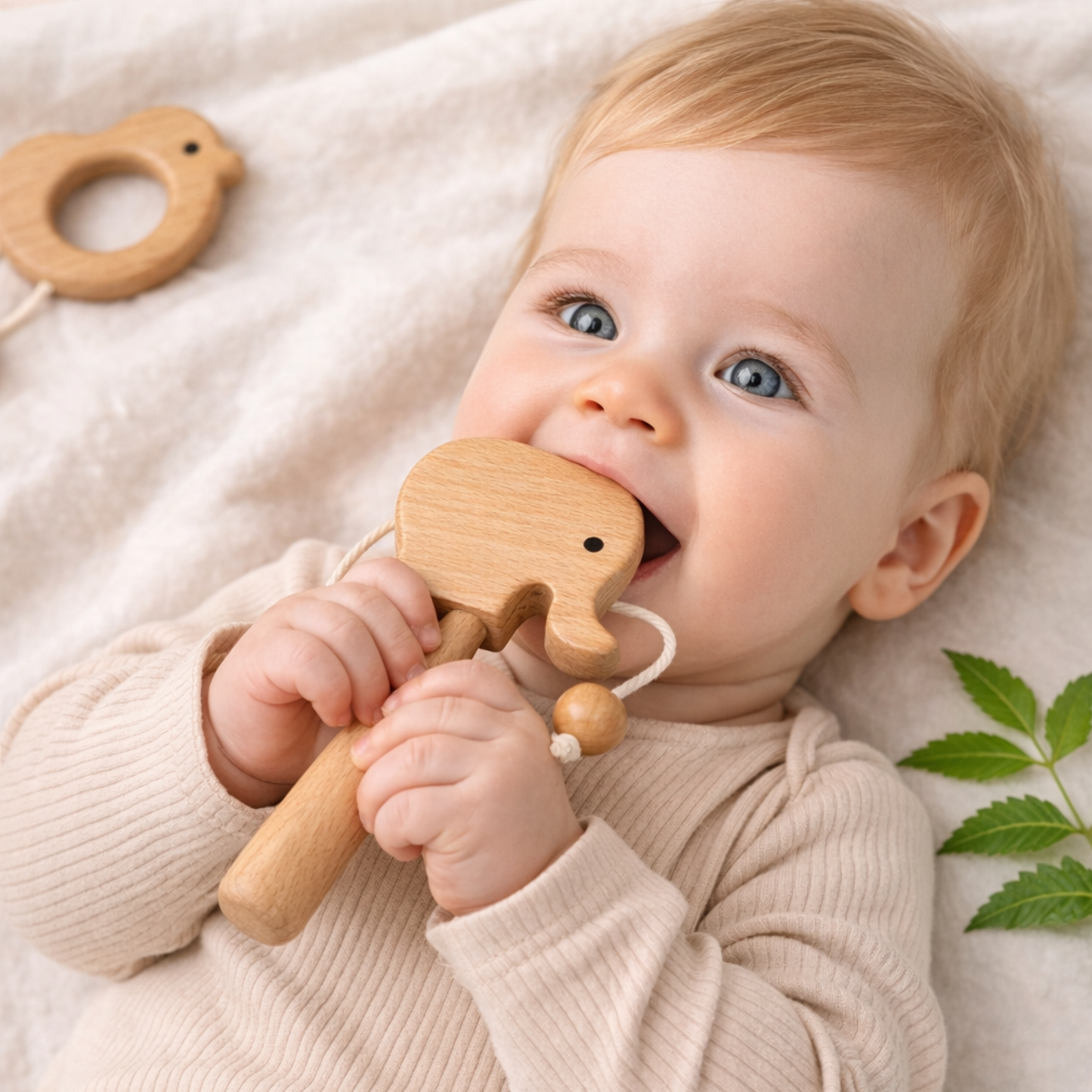 wooden Rattle with Handle (set of 4)