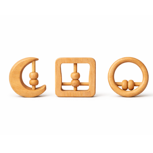 Wooden Baby rattle with Rings (Set of 3)