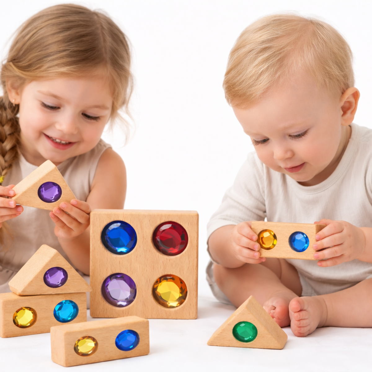Wooden Gemstone Building Blocks Set