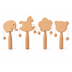 wooden Rattle with Handle (set of 4)