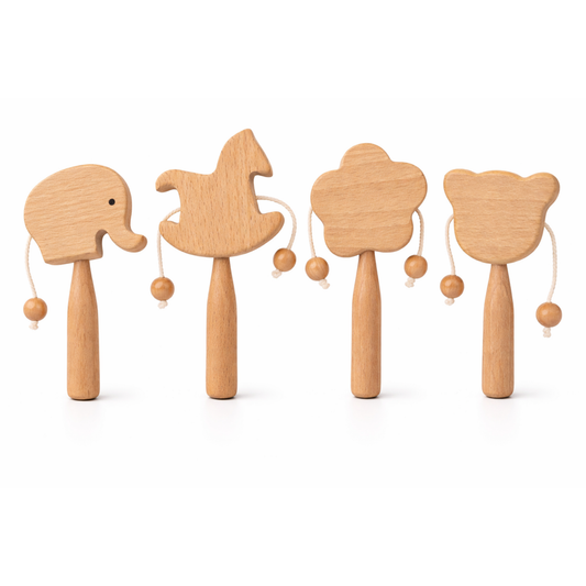 wooden Rattle with Handle (set of 4)