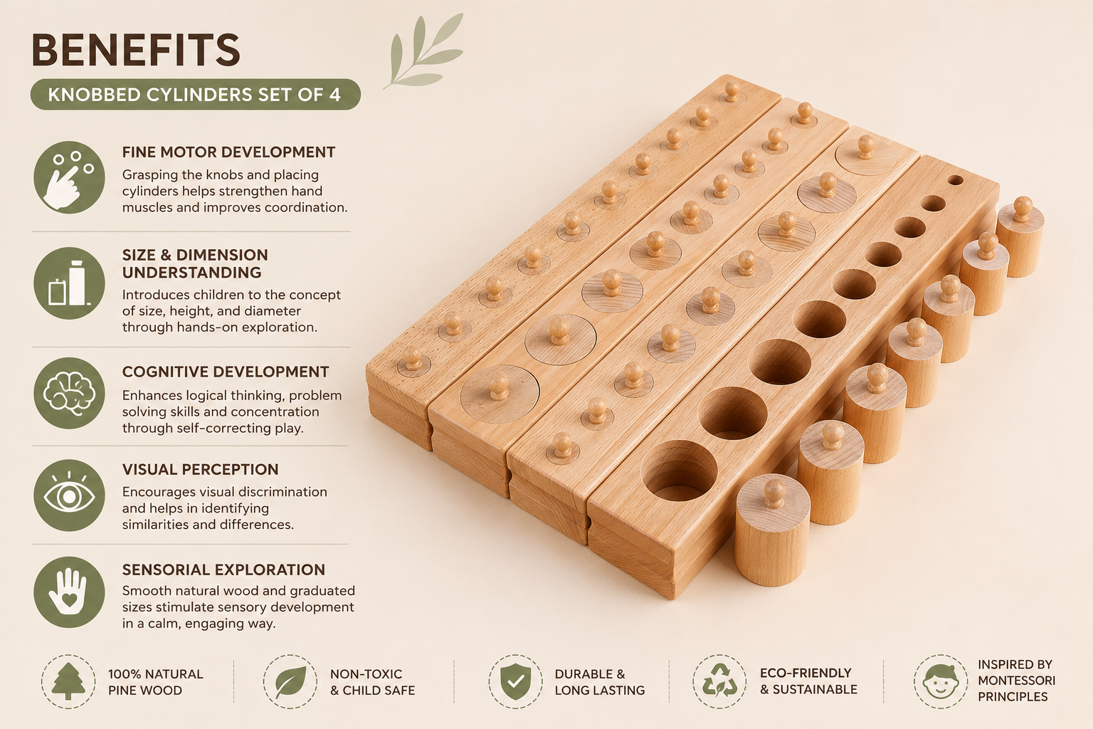Montessori Knobbed Cylinders (set of 4)