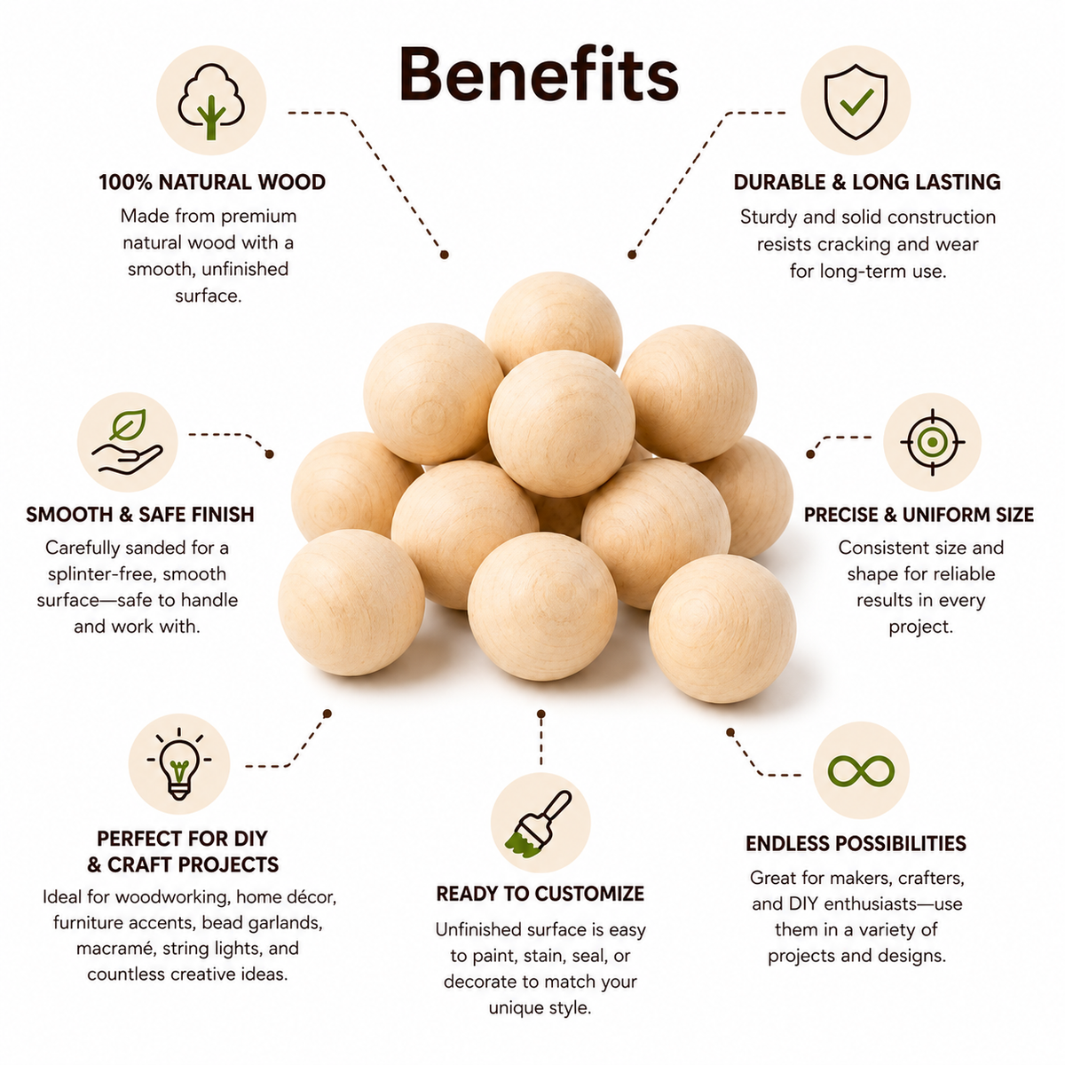 Wooden Balls with Hole (Pack of 10)