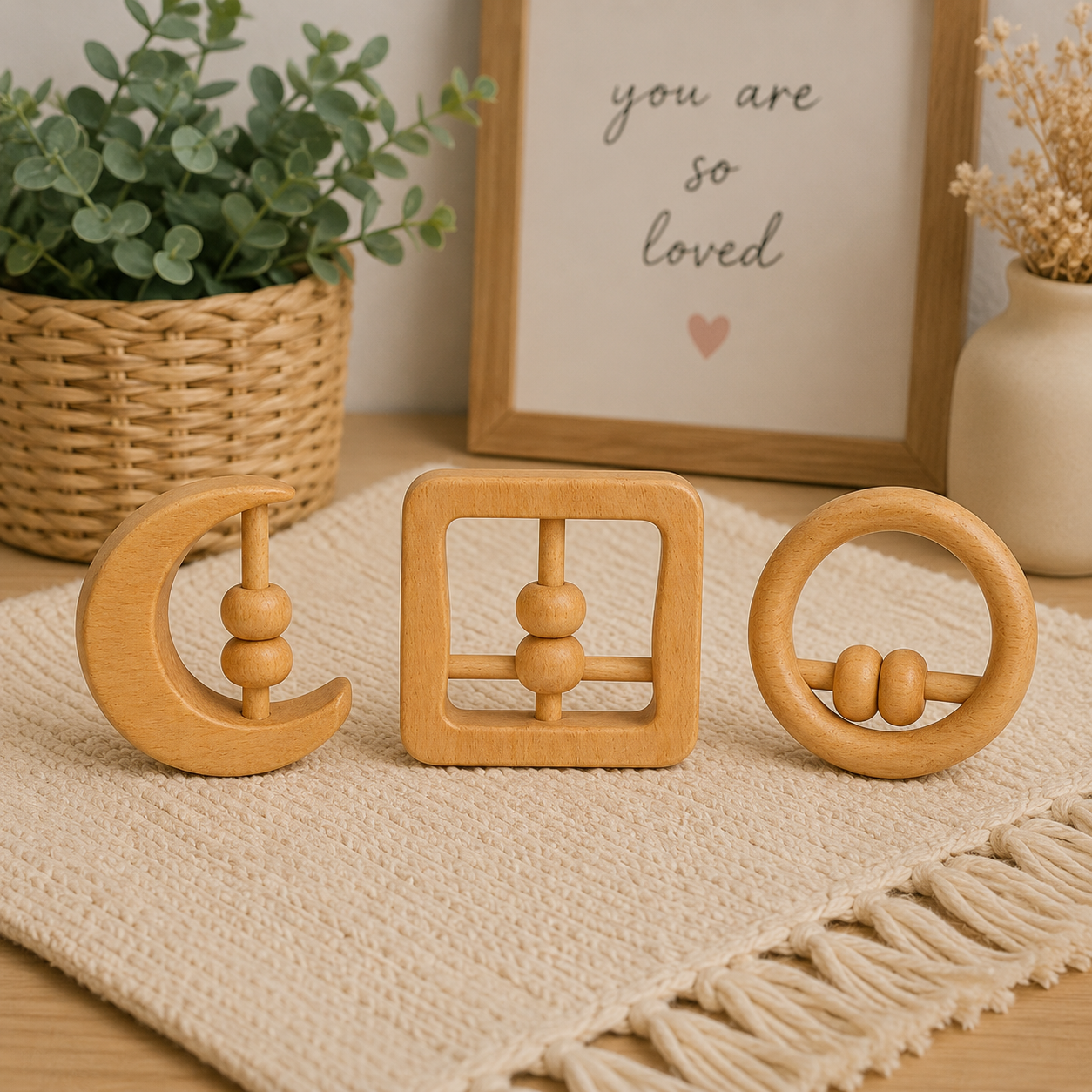 Wooden Baby rattle with Rings