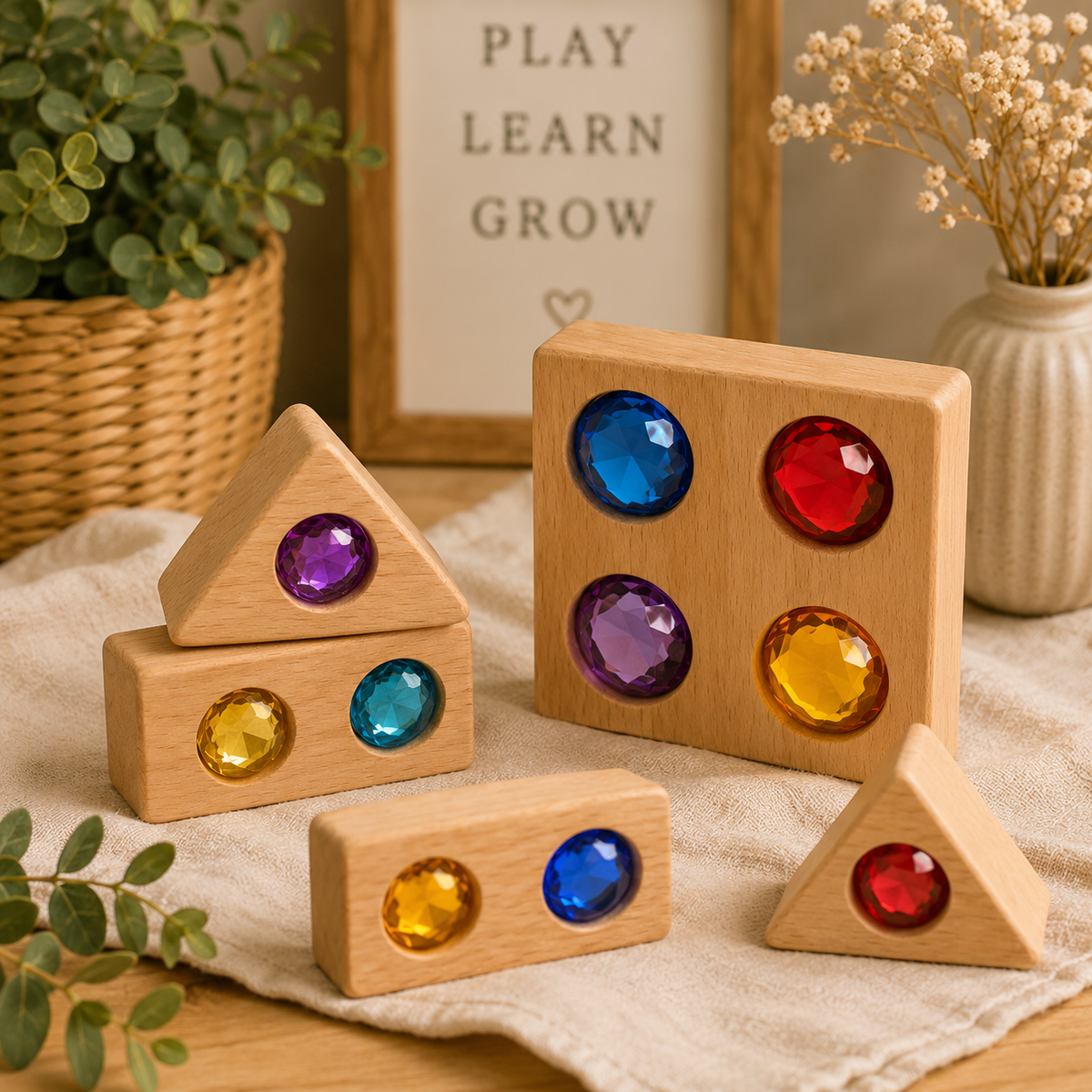 Wooden Gemstone Building Blocks Set